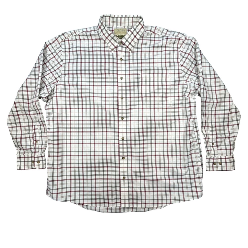 Cabela's White Red Plaid Cotton Button Down Shirt Mens 3XL Tall 3XLT 4361